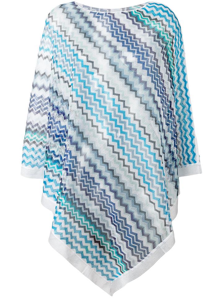 Missoni - Diagonal Stripe Poncho - Women - Cotton/viscose - One Size, Blue, Cotton/viscose