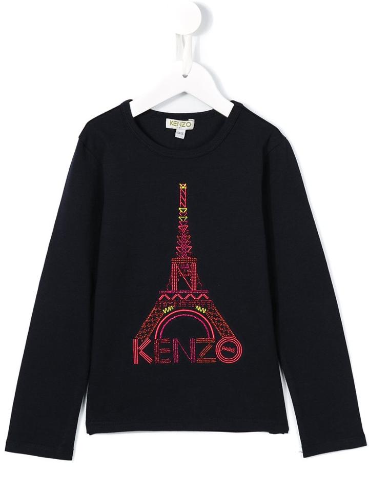 Kenzo Kids Eiffel Tower Embroidered T-shirt, Girl's, Size: 8 Yrs, Blue