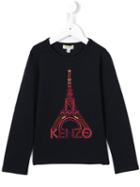 Kenzo Kids Eiffel Tower Embroidered T-shirt, Girl's, Size: 8 Yrs, Blue