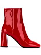 Prada Patent Leather Zipped Booties - Red