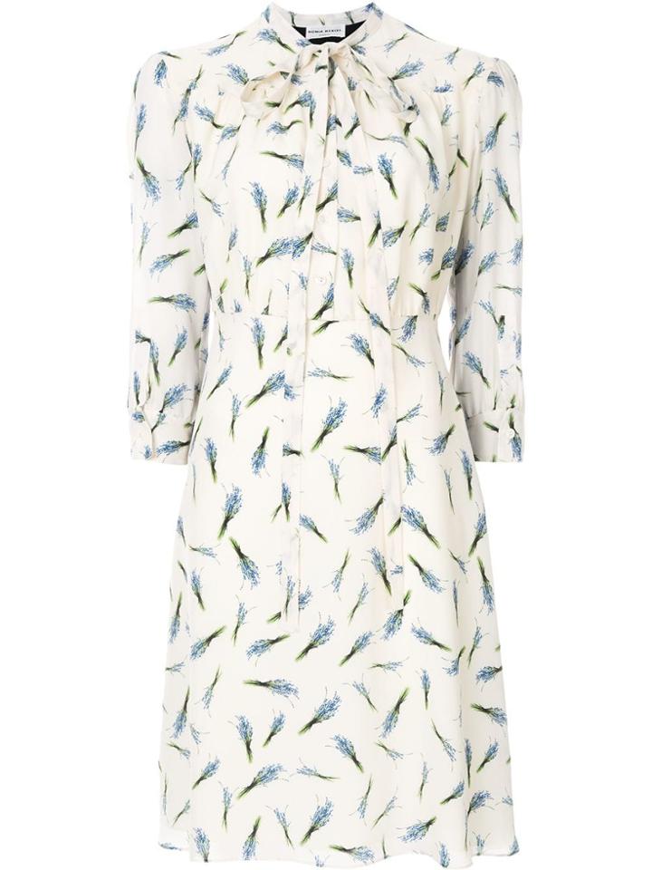 Sonia Rykiel Bouquet Print Tie Neck Shirt Dress - White