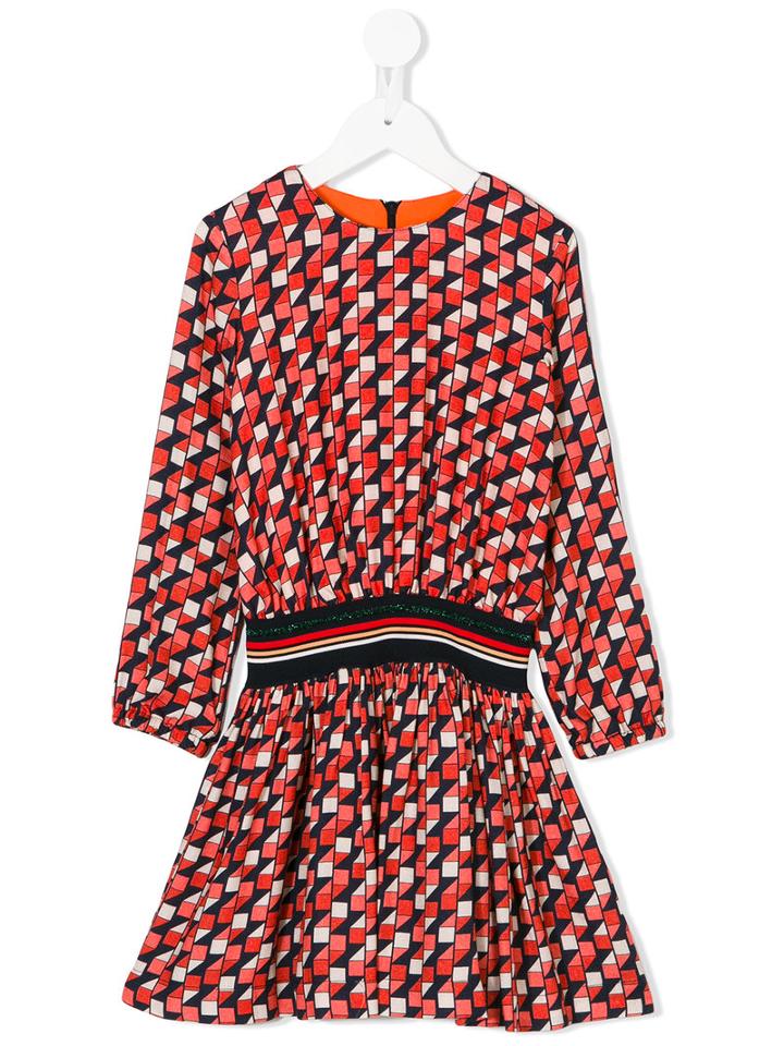 Paul Smith Junior - Geometric Pattern Gathered Dress - Kids - Viscose - 4 Yrs, Red