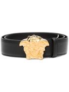 Versace Black Medusa Logo Buckle Leather Belt