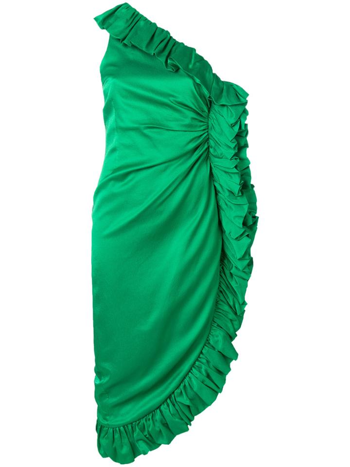 Attico One Shoulder Ruffle Trim Midi Dress - Green