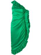 Attico One Shoulder Ruffle Trim Midi Dress - Green