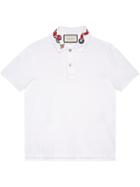 Gucci Kingsnake Embroidered Polo Shirt - White