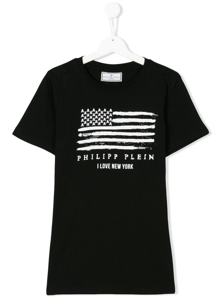 Philipp Plein Junior Flag Print T-shirt - Black