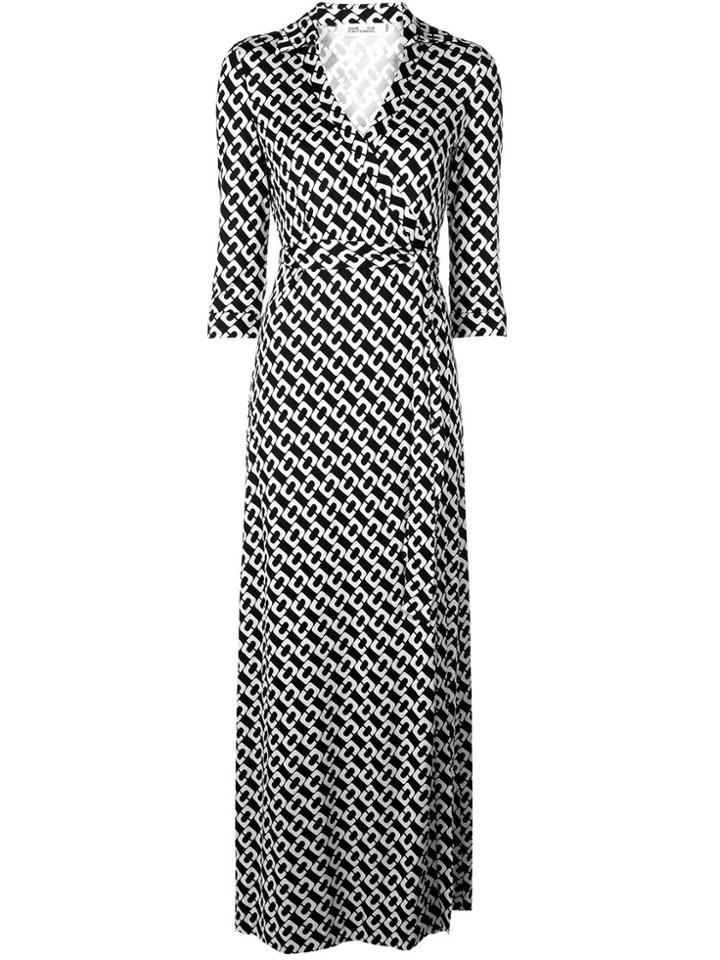 Diane Von Furstenberg Chain Link Print Wrap Dress - Black