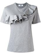 Msgm Ruffle Trim T-shirt, Women's, Size: Small, Grey, Cotton
