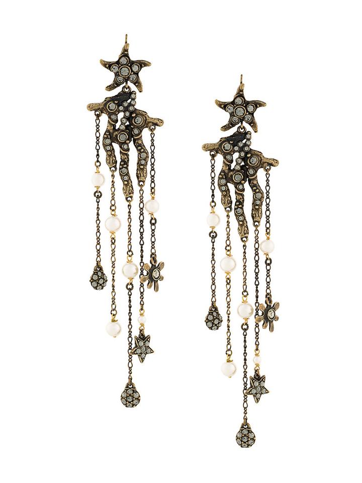 Alberta Ferretti Crystal Pearl Chain Earrings, Women's, Metallic