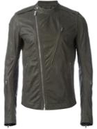 Rick Owens Zipped Leather Jacket, Men's, Size: 50, Grey, Calf Leather/cupro