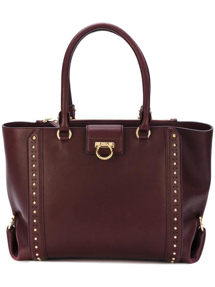 Salvatore Ferragamo Studded Tote Bag - Pink & Purple