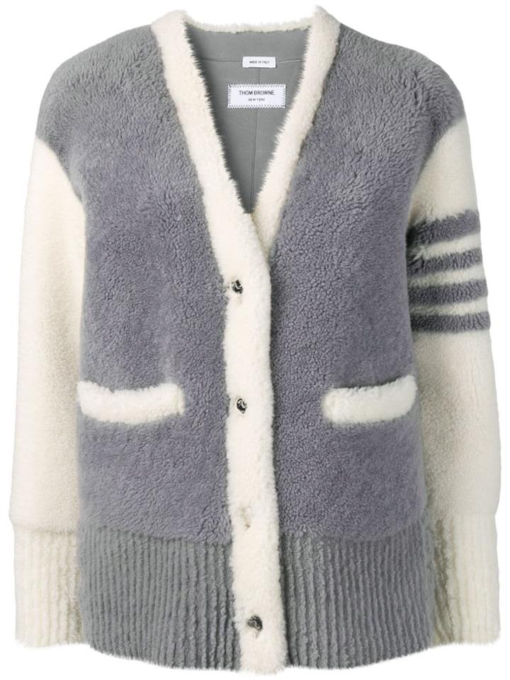 Thom Browne 4-bar Shearling Cardigan Jacket - Grey