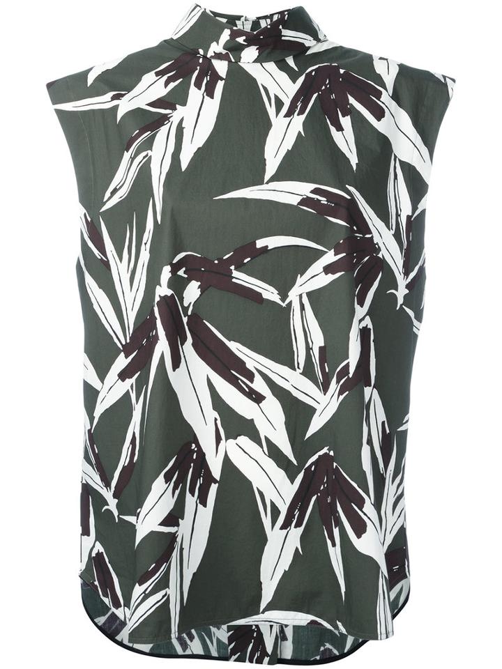 Marni High Neck Printed Blouse, Women's, Size: 42, Green, Cotton