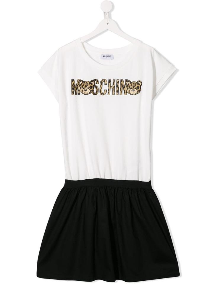 Moschino Kids Leopard Logo Colourblock T-shirt Dress - White