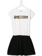 Moschino Kids Leopard Logo Colourblock T-shirt Dress - White