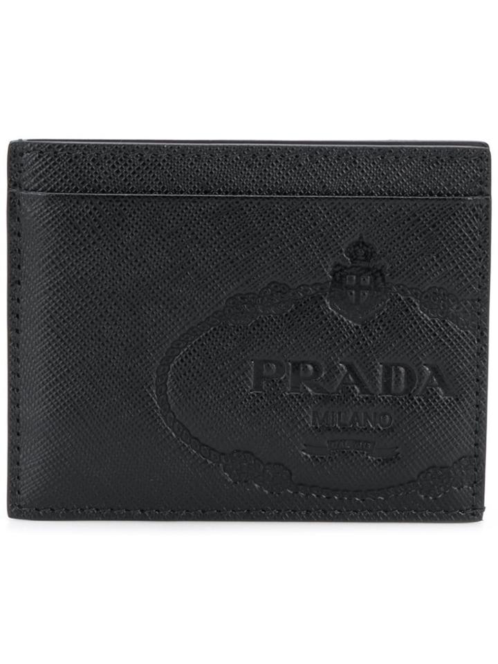 Prada Logo Embossed Saffiano Card Holder - Black