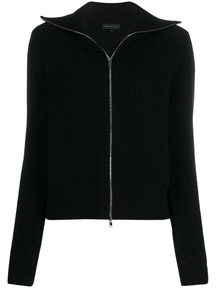 Cashmere In Love Ribbed Roll-neck Isla Cardigan - Black