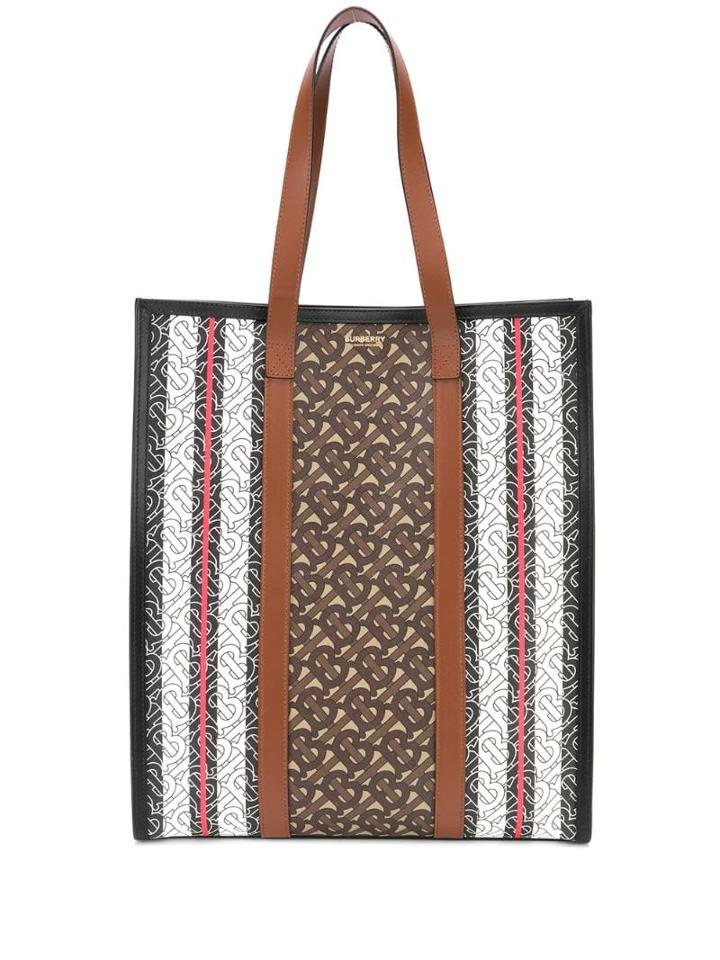 Burberry Monogram E-canvas Portrait Tote - Brown