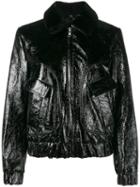 Ganni Rose Embroidered Bomber Jacket, Women's, Size: Medium, Black, Lamb Fur/leather/polyester