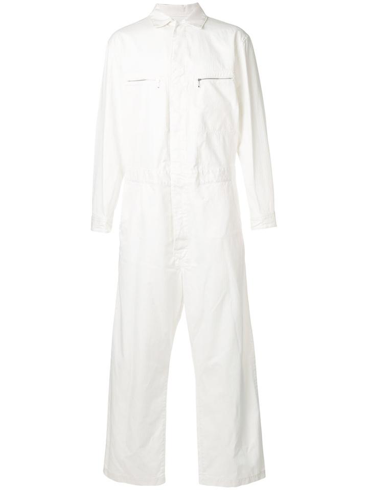 Junya Watanabe Comme Des Garçons Man Herringbone Pattern Jumpsuit, Men's, Size: Medium, White, Cotton/polyester