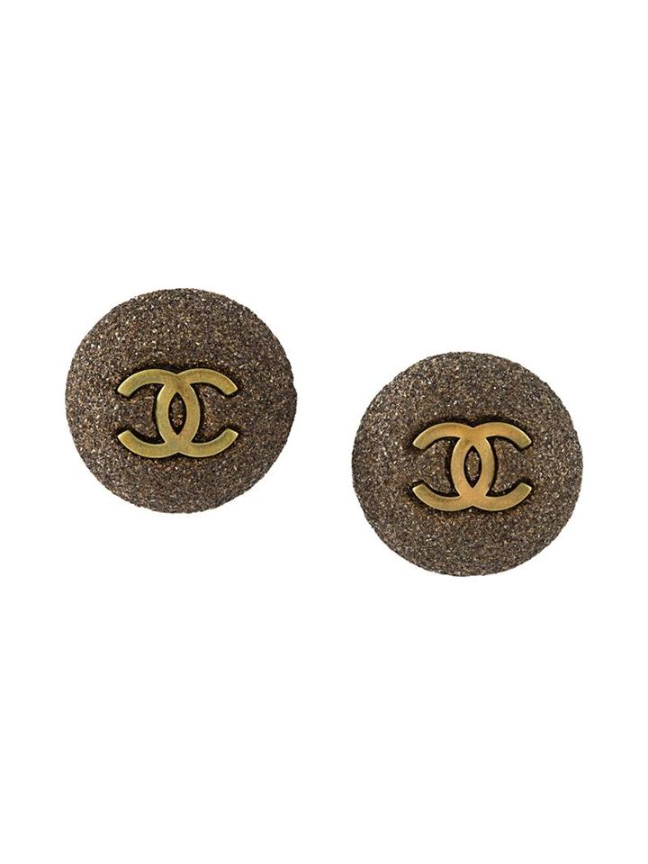 Chanel Vintage Logo Disc Clip-on Earrings, Women's, Grey