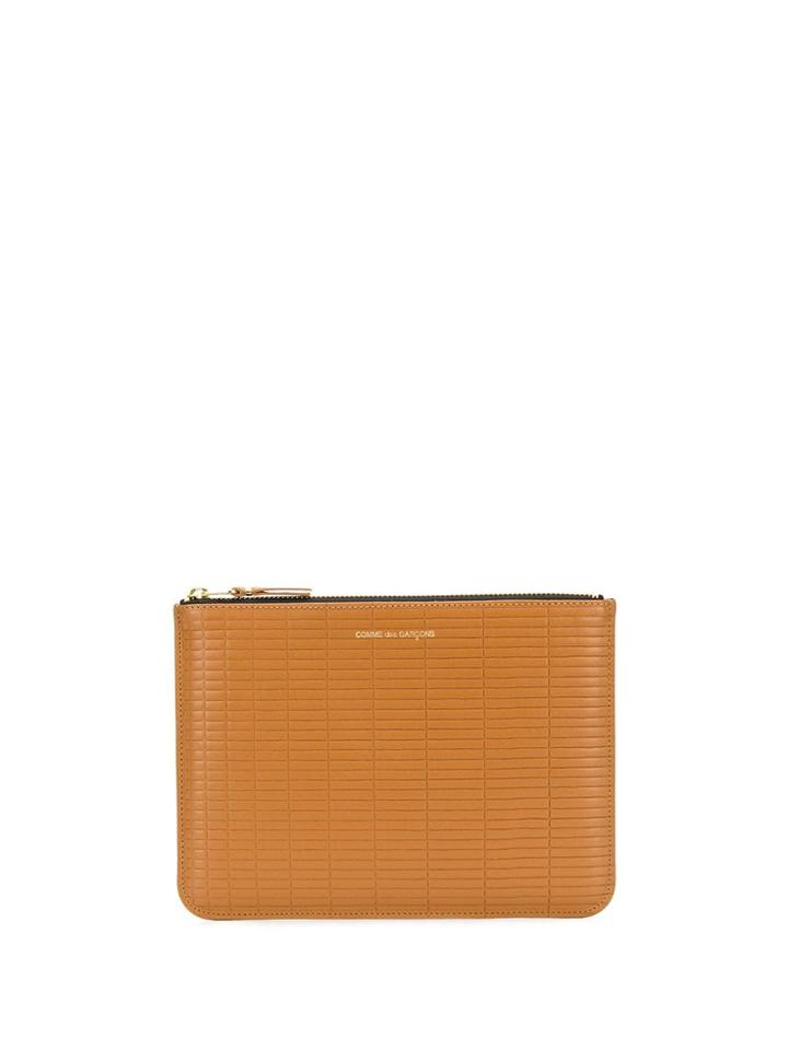 Comme Des Garçons Wallet Grid Embossed Clutch Bag - Brown