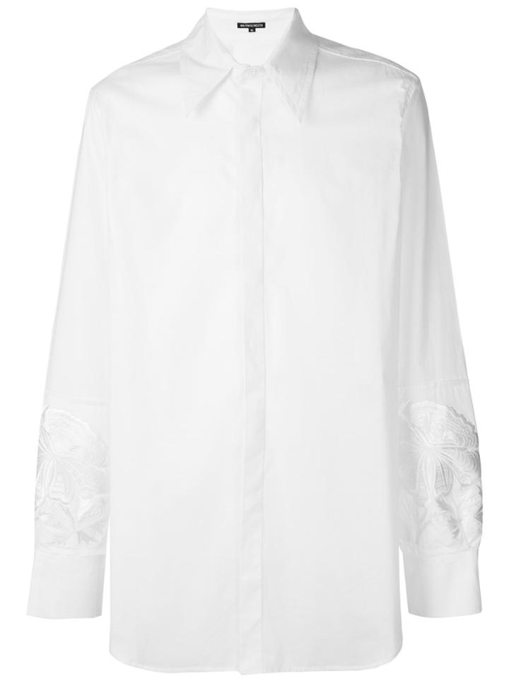 Ann Demeulemeester Embroidered Sleeve Longline Shirt - White
