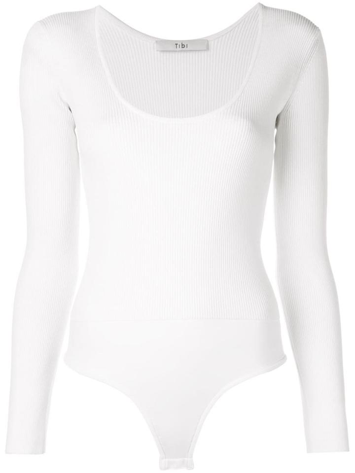 Tibi Tech Poly Decollete Bodysuit - White