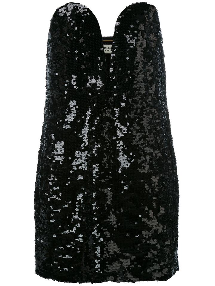 Saint Laurent - Sequin Strapless Dress - Women - Silk - 40, Black, Silk