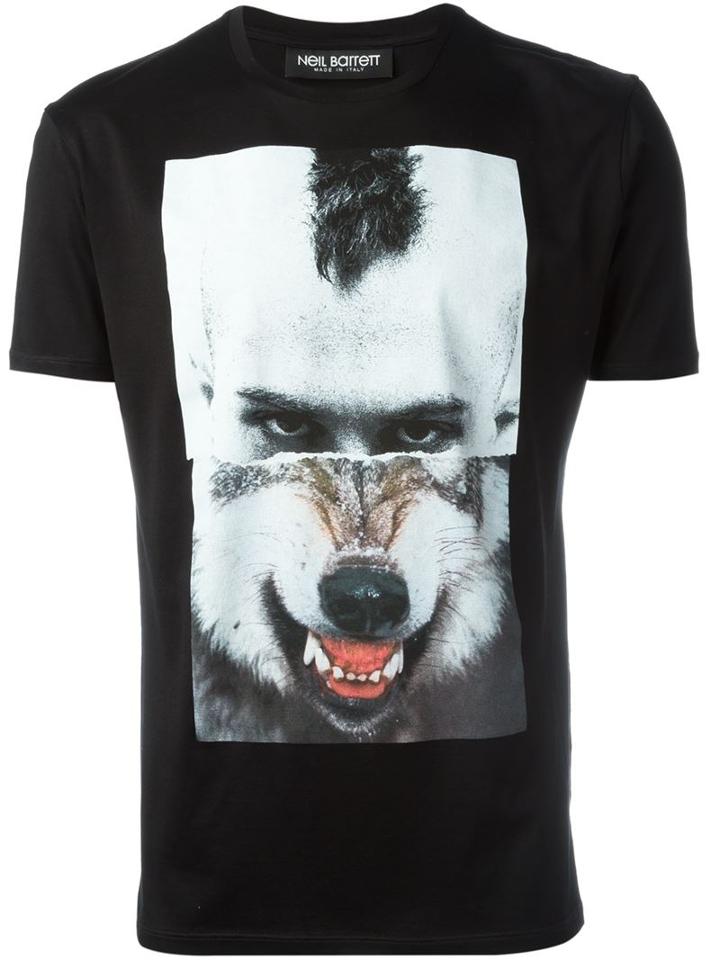 Neil Barrett Split Portrait T-shirt, Men's, Size: L, Black, Cotton