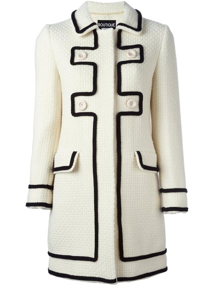 Boutique Moschino Contrast Trim Double Breasted Coat, Women's, Size: 40, White, Acrylic/acetate/rayon/other Fibers