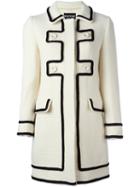Boutique Moschino Contrast Trim Double Breasted Coat, Women's, Size: 40, White, Acrylic/acetate/rayon/other Fibers