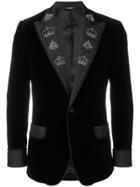Dolce & Gabbana Embroidered Lapel Velour Blazer - Black