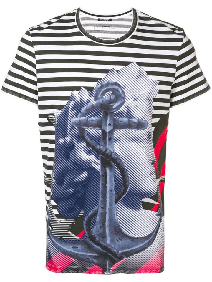 Balmain Striped Print T-shirt - Black