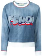 Fendi Fur Logo Sweatshirt, Women's, Size: 40, Blue, Viscose