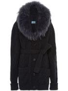 Prada Fur Collar Knitted Cardigan - Grey