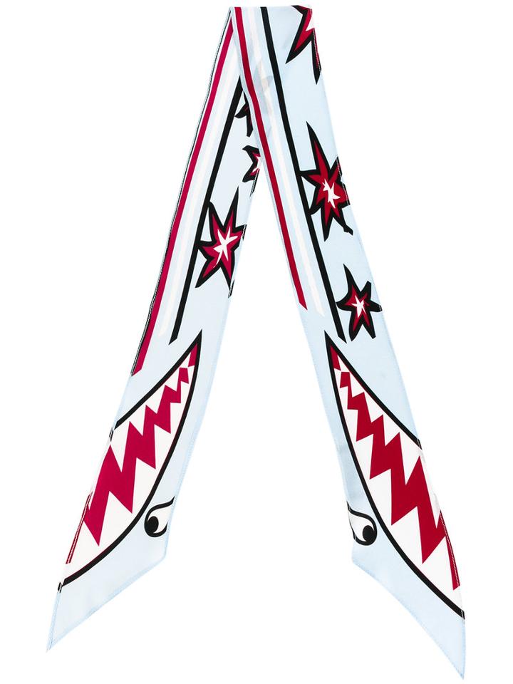 Rockins - Shark Supper Skinny Silk Scarf - Women - Silk - One Size, Women's, Blue, Silk