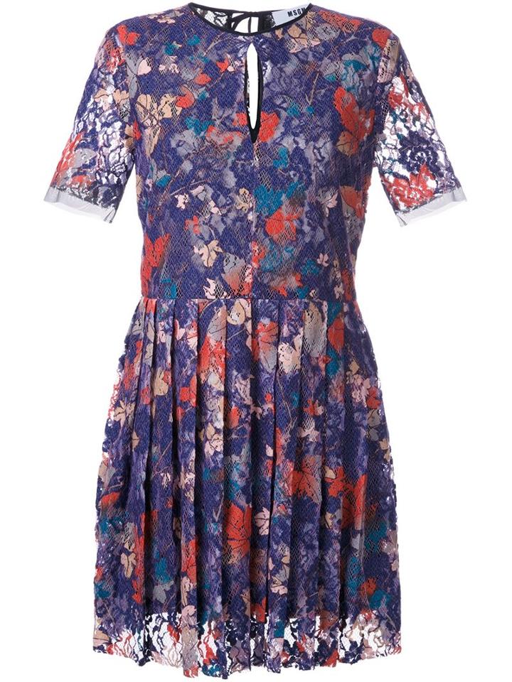 Msgm Leaf Print Lace Dress