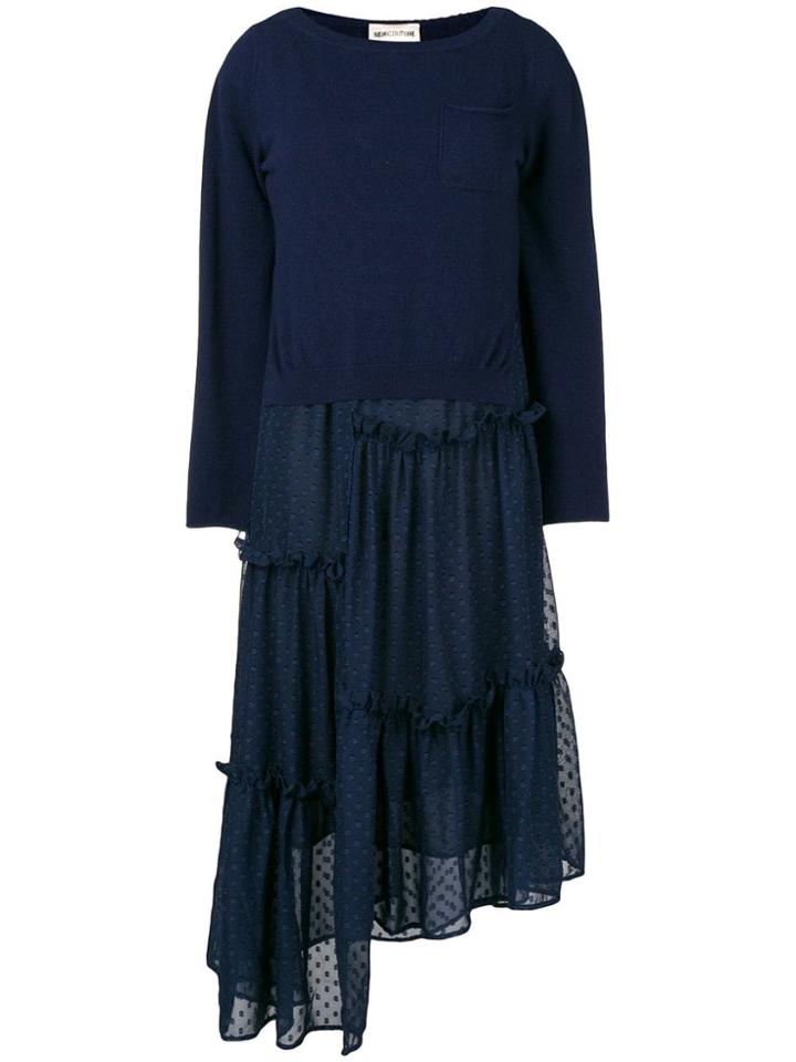 Semicouture Polka Dot Asymmetric Skirt Dress - Blue