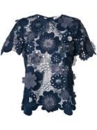 Self-portrait Mesh Floral Tee - Blue