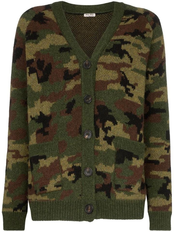 Miu Miu Camouflage Knitted Cardigan - Green