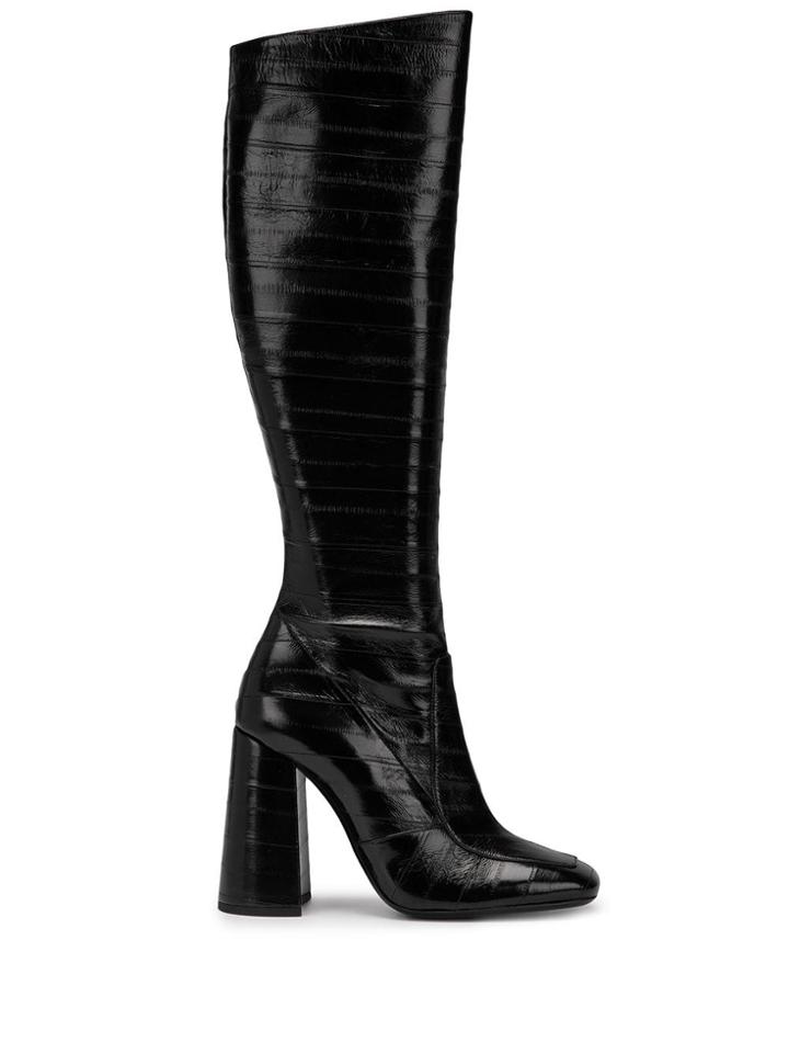 Saint Laurent Knee Length Textured Boots - Black