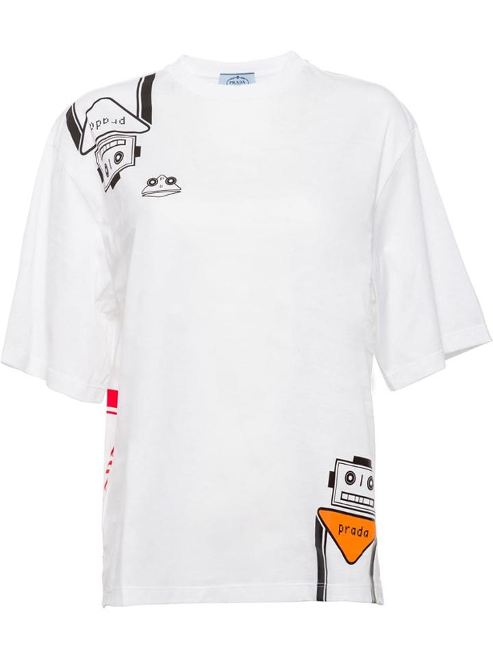 Prada Jersey T-shirt With Tricks Print - White