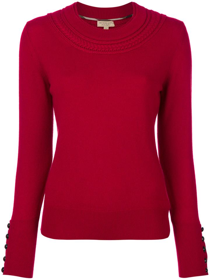 Burberry Cashmere Cable Knit Yoke Sweater - Red