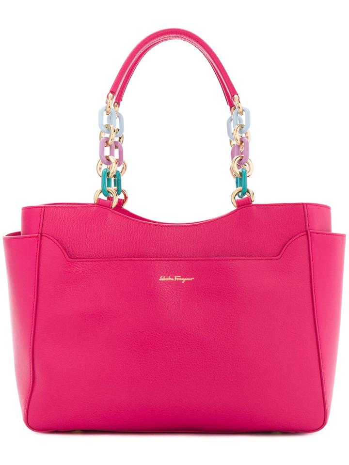 Salvatore Ferragamo Chain-embellished Tote Bag - Pink & Purple