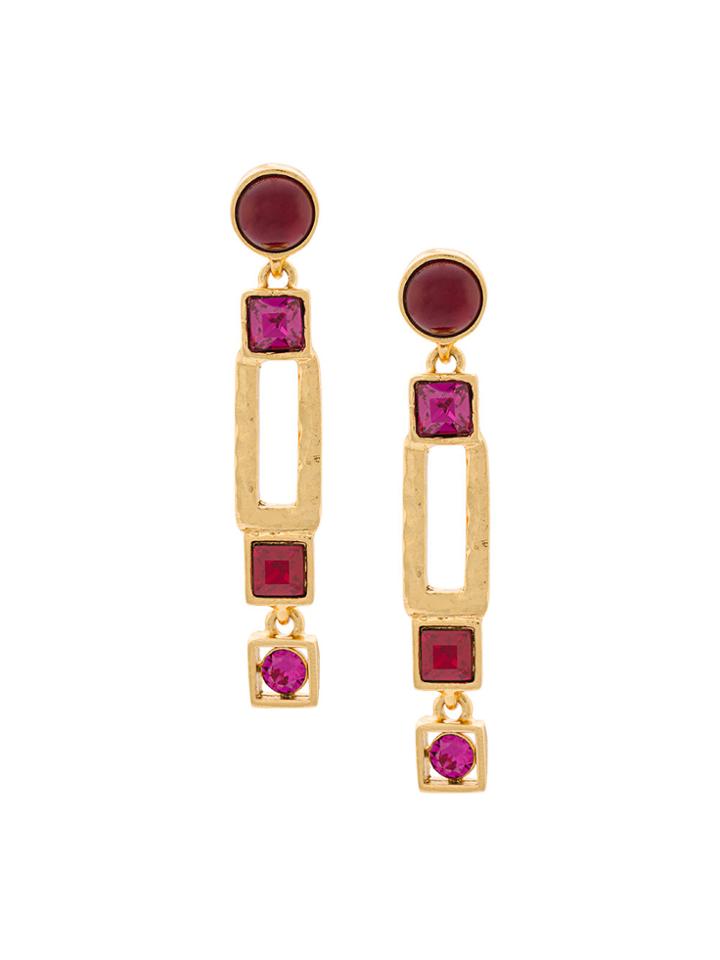 Oscar De La Renta Geometric Drop Earrings - Pink & Purple
