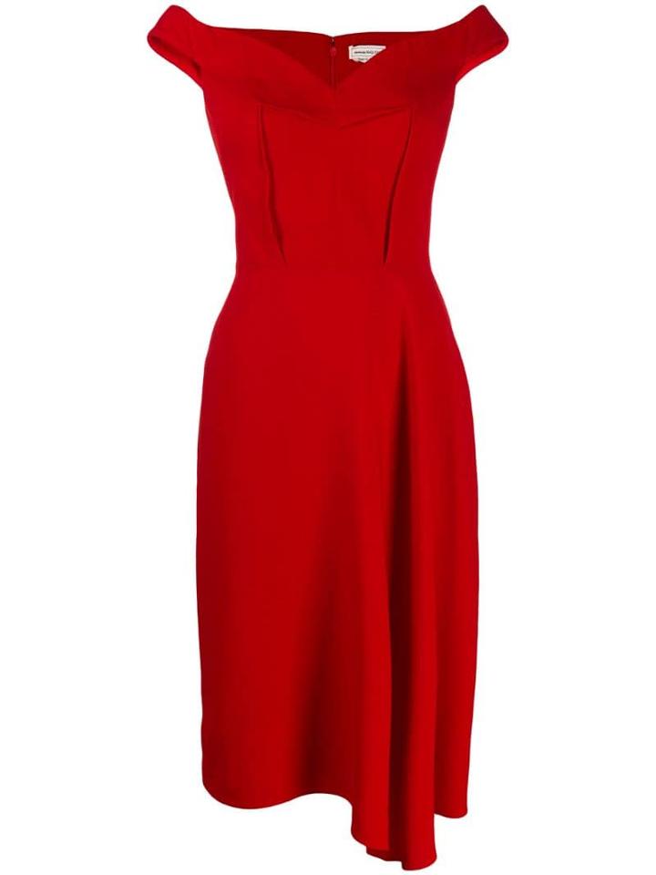 Alexander Mcqueen Off-shoulder Crepe Dress - Red