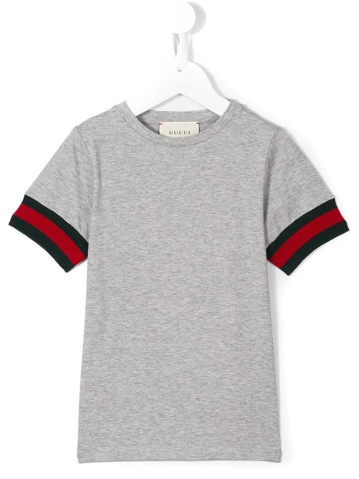 Gucci Kids Web Cuff T-shirt, Boy's, Size: 6 Yrs, Grey