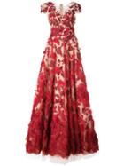 Marchesa Floral Appliqué Gown - Red